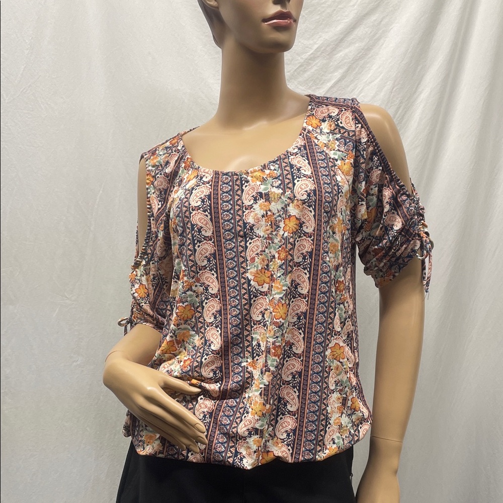 AUW Women's Floral Cold Shoulder 3/4 Sleeve Top